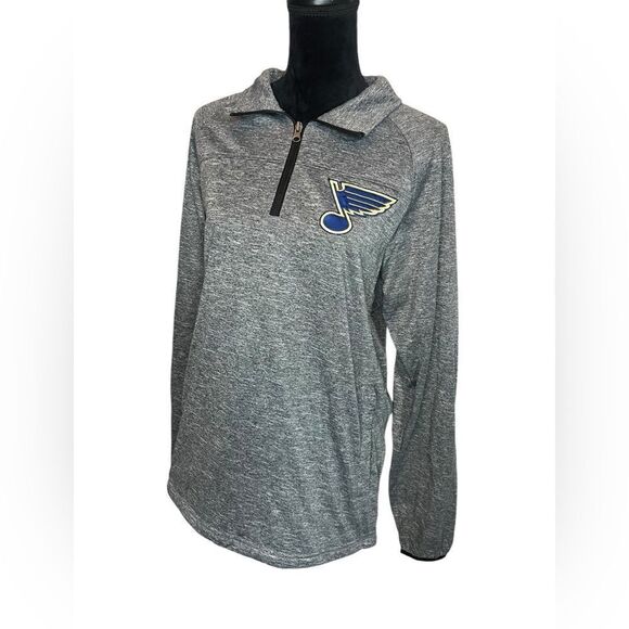 NHL ST LOUIS BLUES HOCKEY QUARTER ZIP LONG SLEEVE GRAY MENS PULLOVER SIZE SMALL - Picture 6 of 11